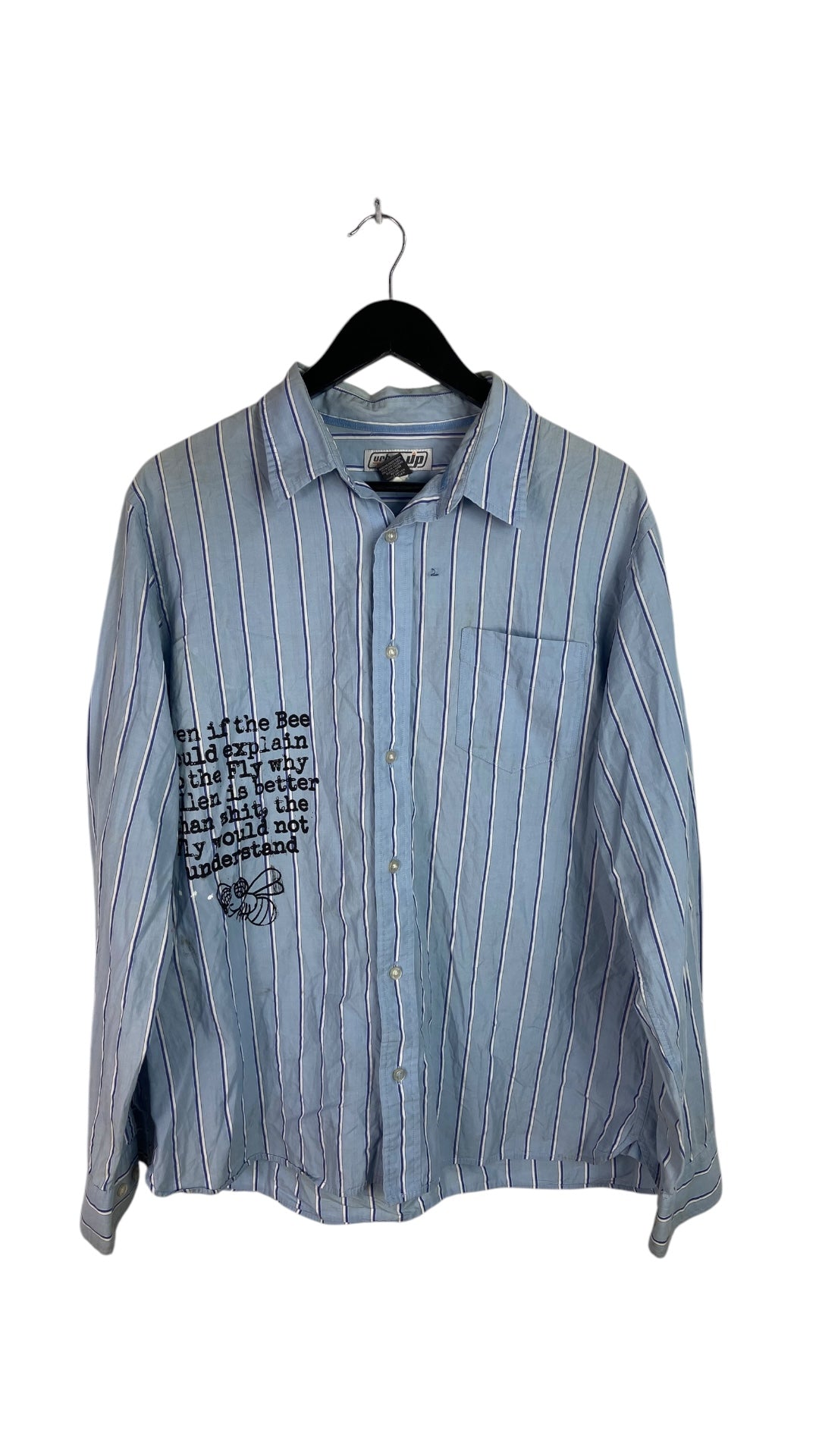 Y2K Custom Grunge is Dead Striped Button Up Shirt Sz XL