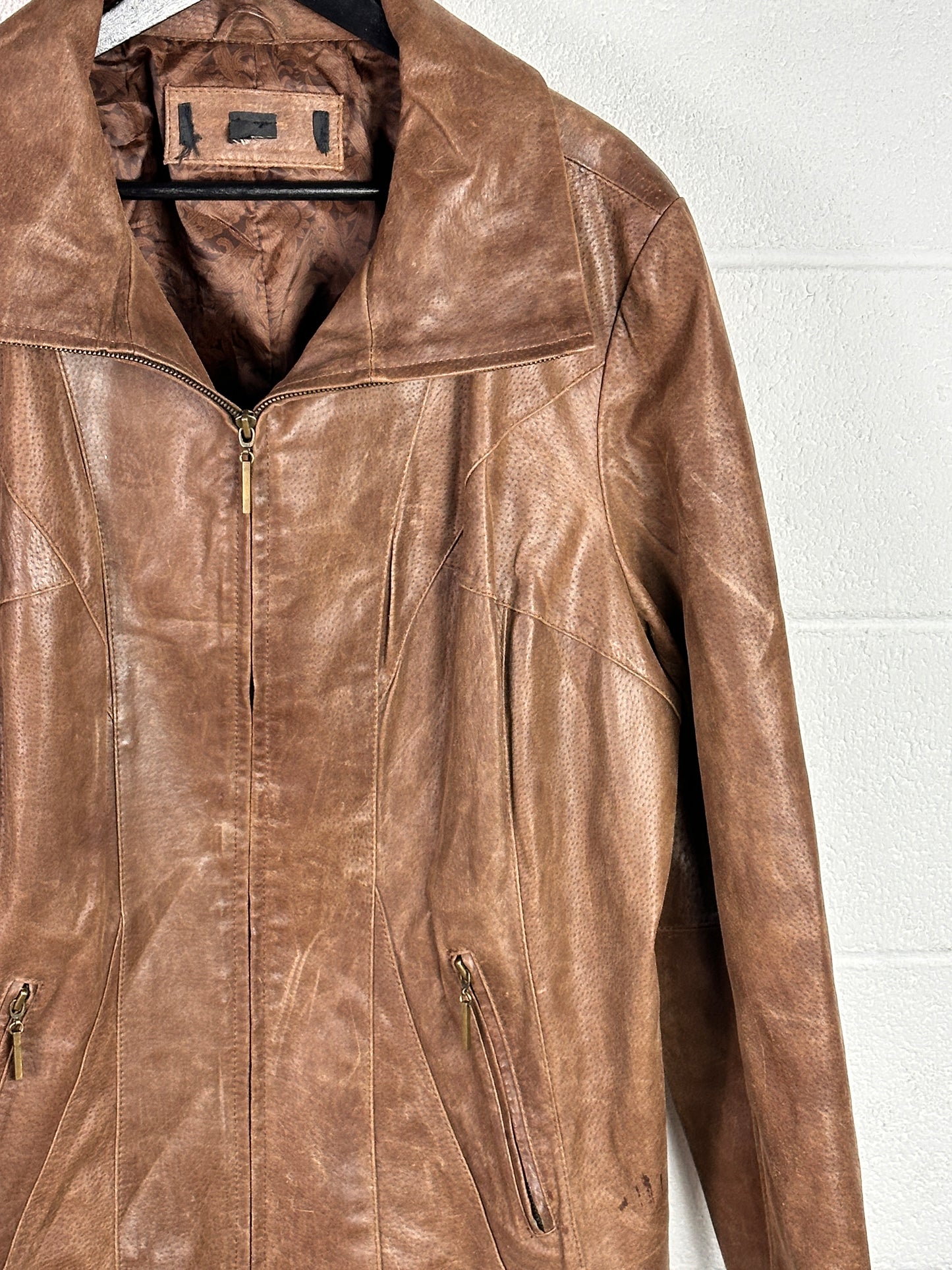 VTG Brown Leather Fitted Jacket Sz XL