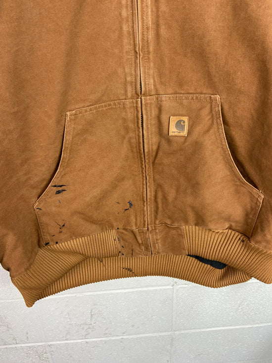 Carhartt Brown Duck Canvas Hooded Work Jacket Sz XXL