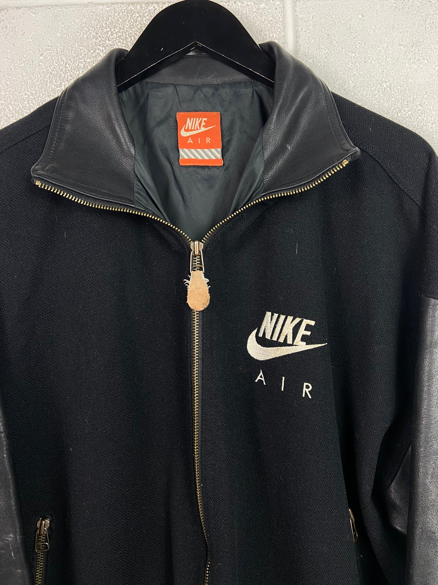 VTG Nike Air Black Leather Varsity Jacket Sz XL