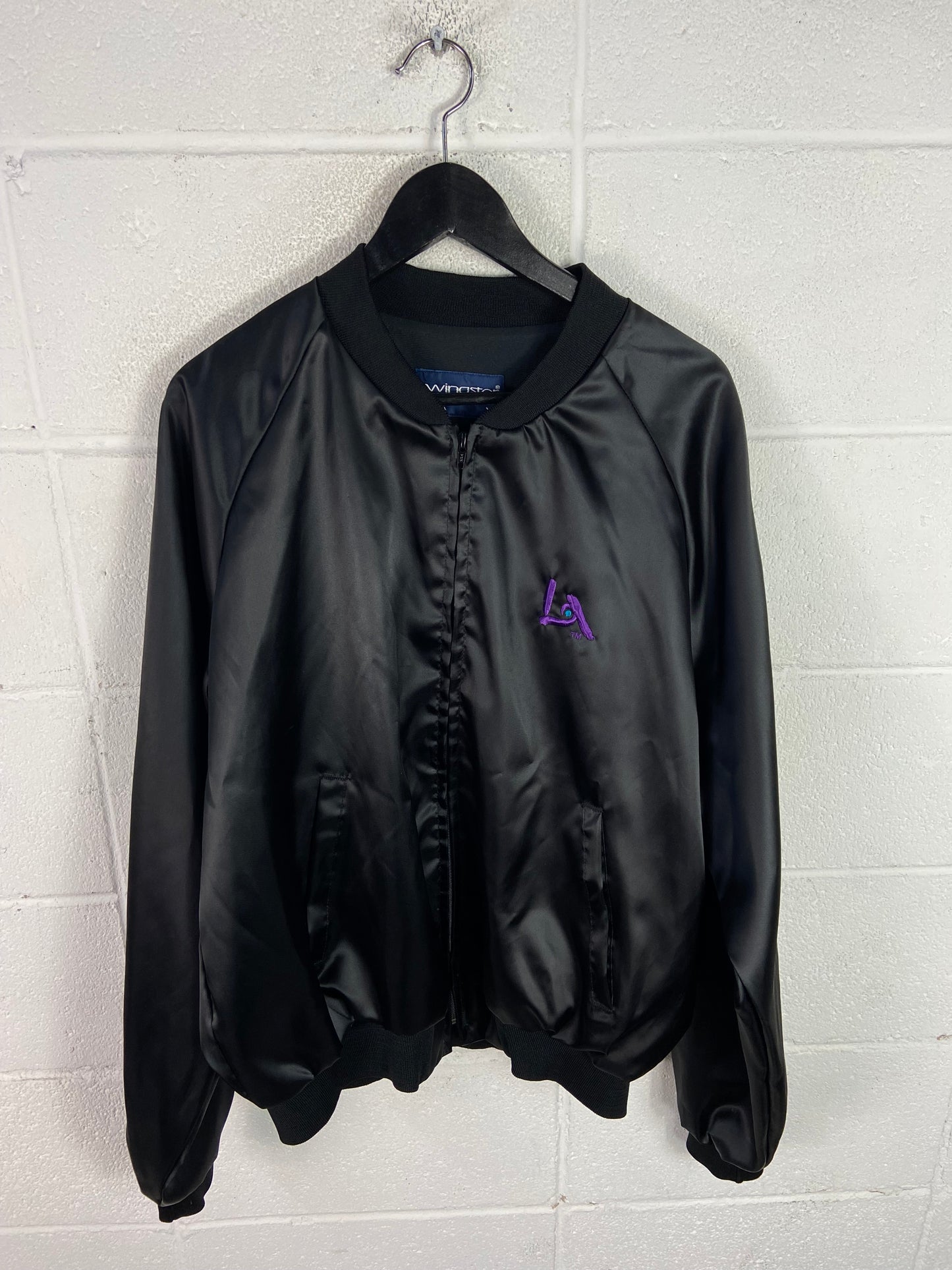 VTG Los Angeles Black Satin Jacket Sz XL