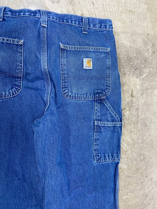 VTG Carhartt Distressed Blue Denin Carpenter Jeans Sz 34x32