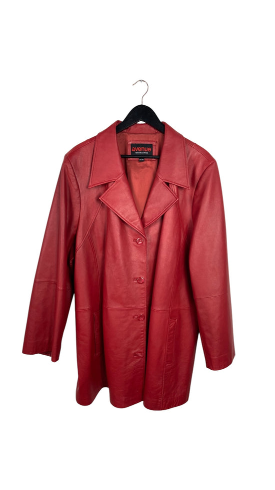 VTG Avenue Red Leather Trench Coat Sz XL