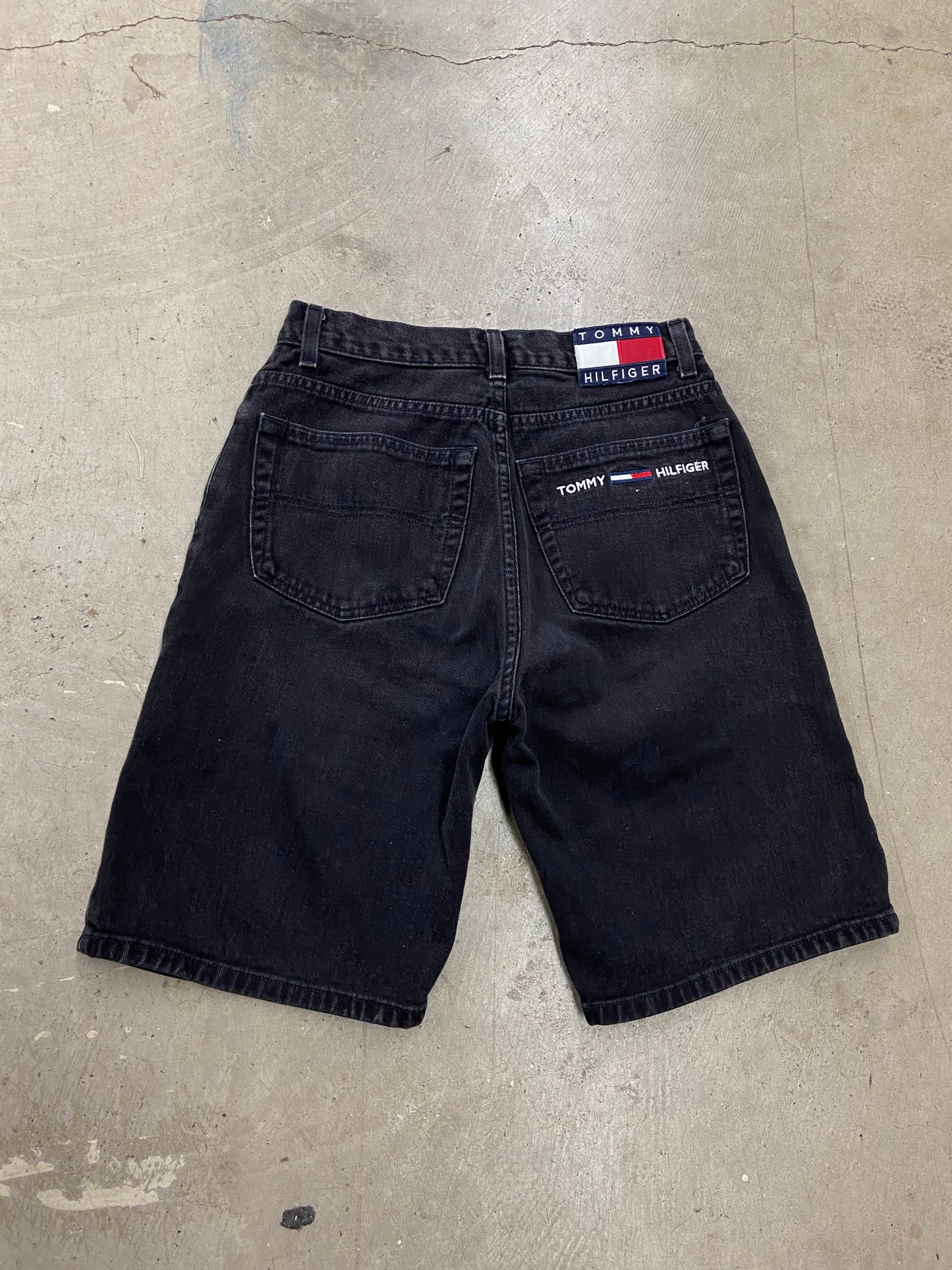 VTG Tommy Hilfiger Black Denim Jorts Sz 30