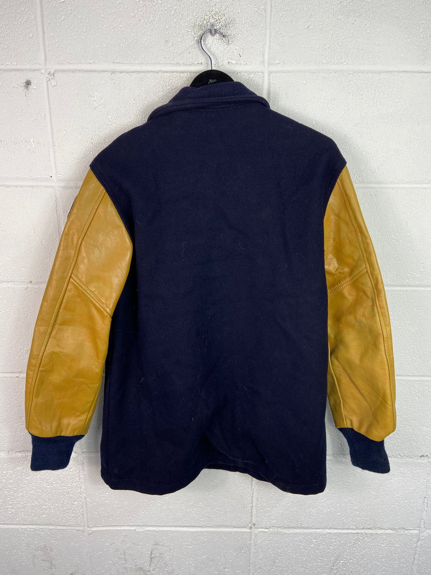 VTG 70's Navy/Gold Leather 'L' Varsity Jacket Sz L