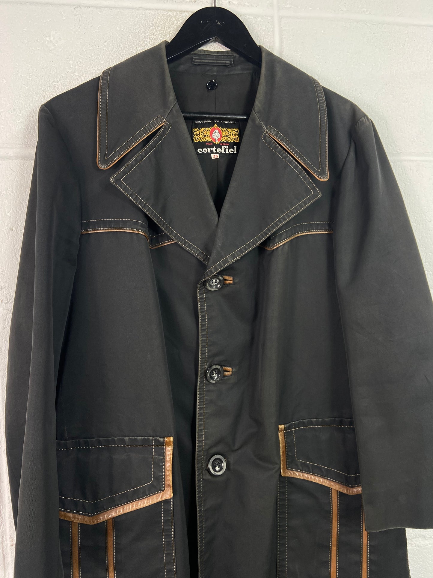 VTG Cortefiel Black Trench Coat Sz L