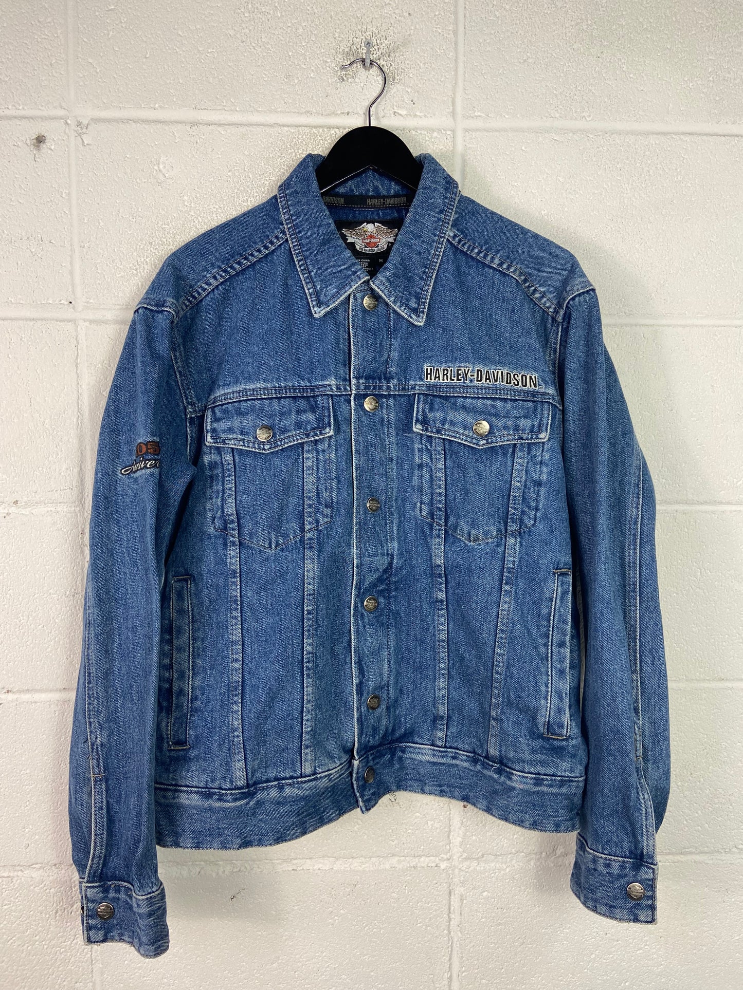 Y2K Harley Davidson Blue Denim Anniversary Trucker Jacket Sz M