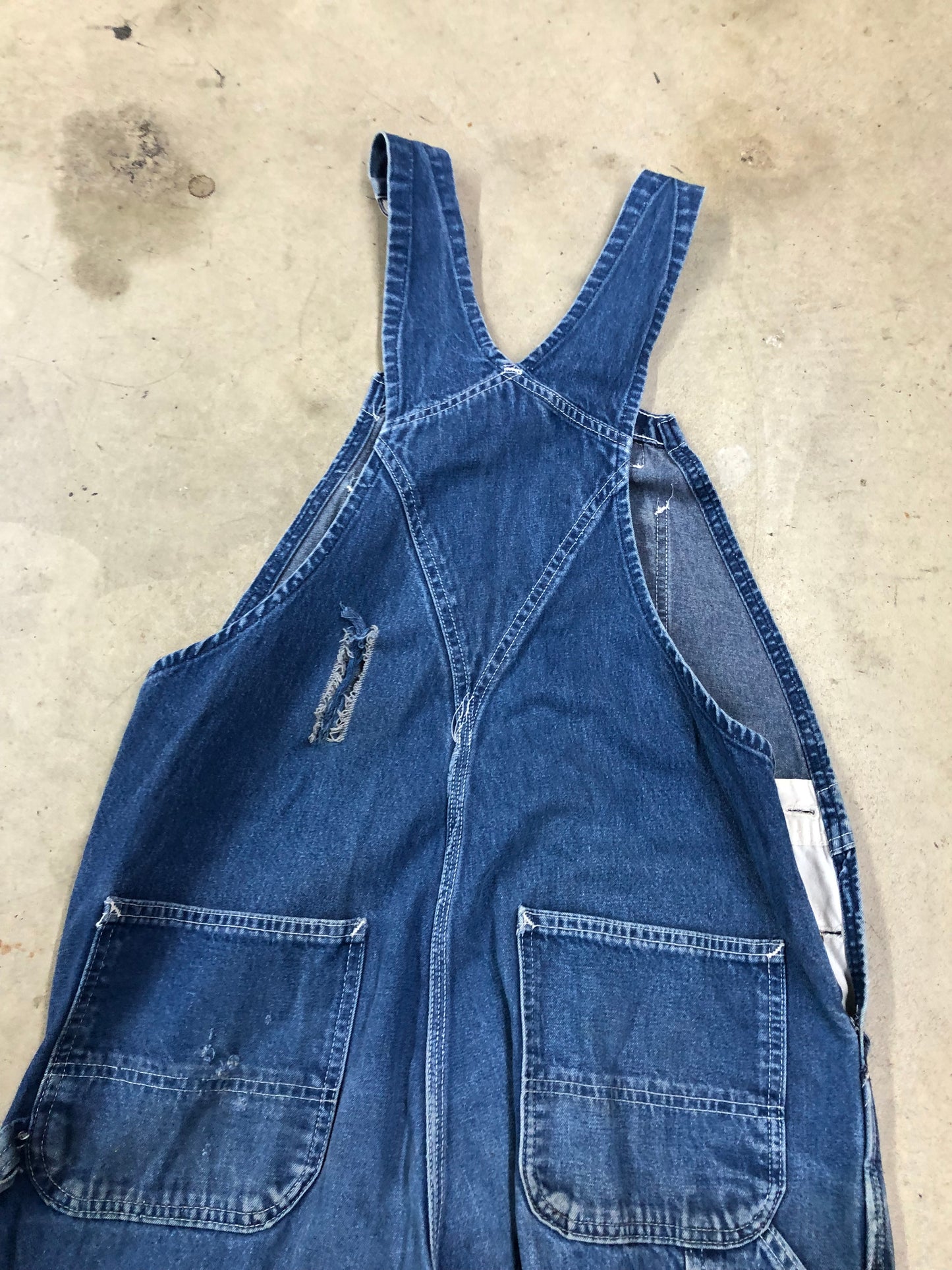 VTG Thrashed Carhartt Denim Overalls Sz 36x32