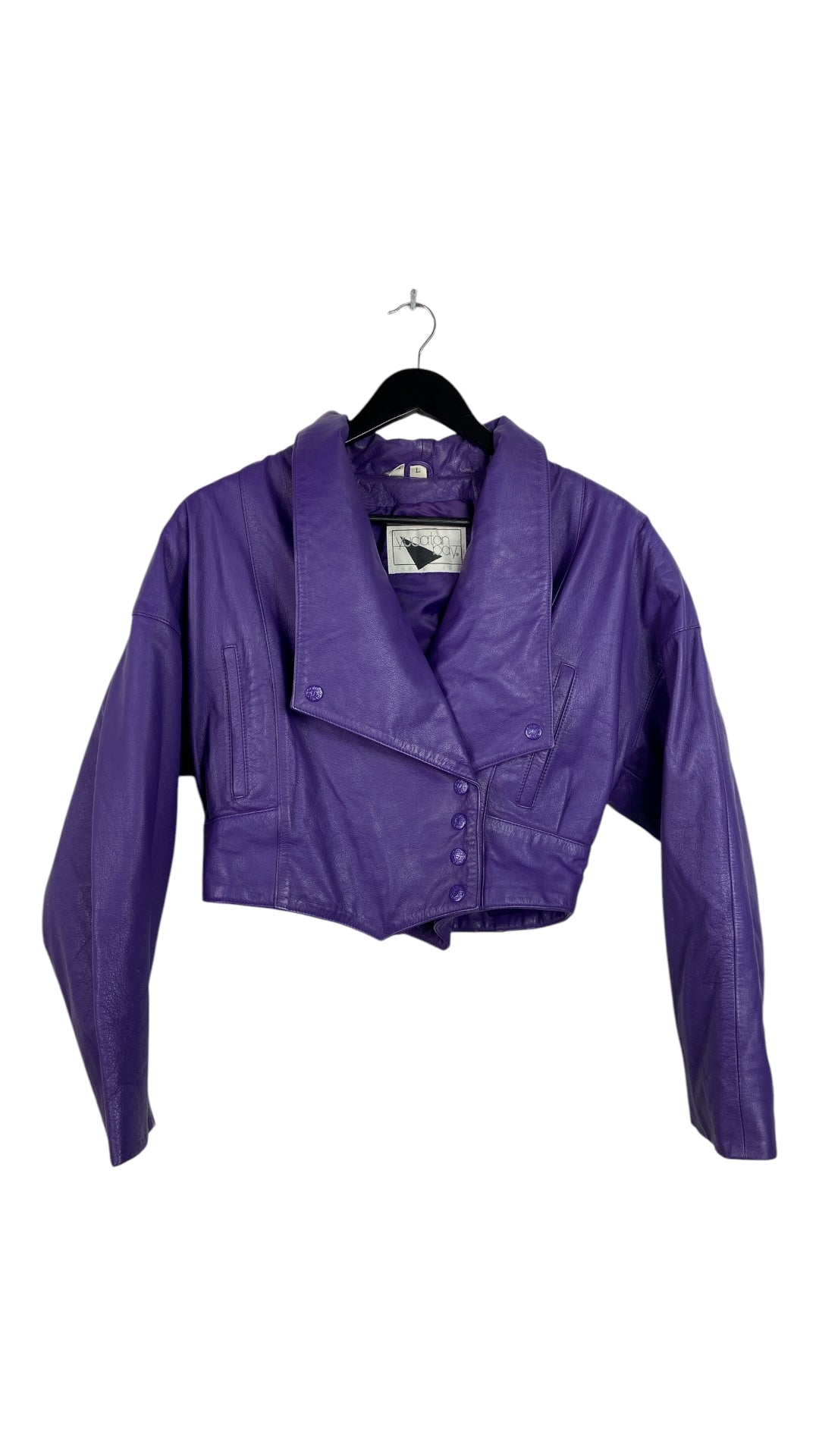 VTG 80s Purple Leather Cropped Jacket Sz L