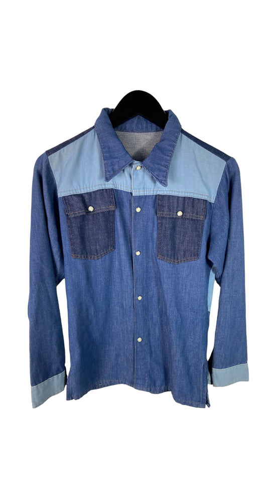 VTG Denim Pearl Snap Cowboy Shirt Sz Small