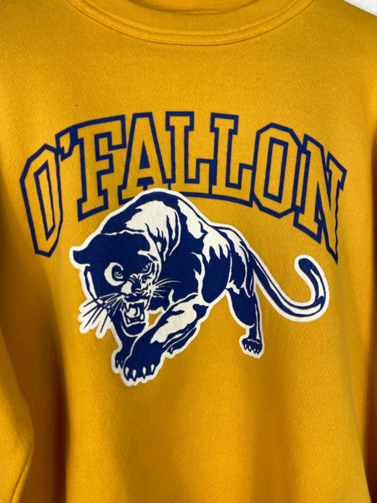 VTG O'Fallon Panthers 80's Yellow Crewneck Sz L