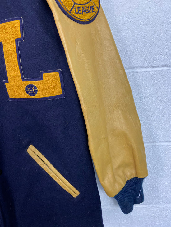 VTG 70's Navy/Gold Leather 'L' Varsity Jacket Sz L