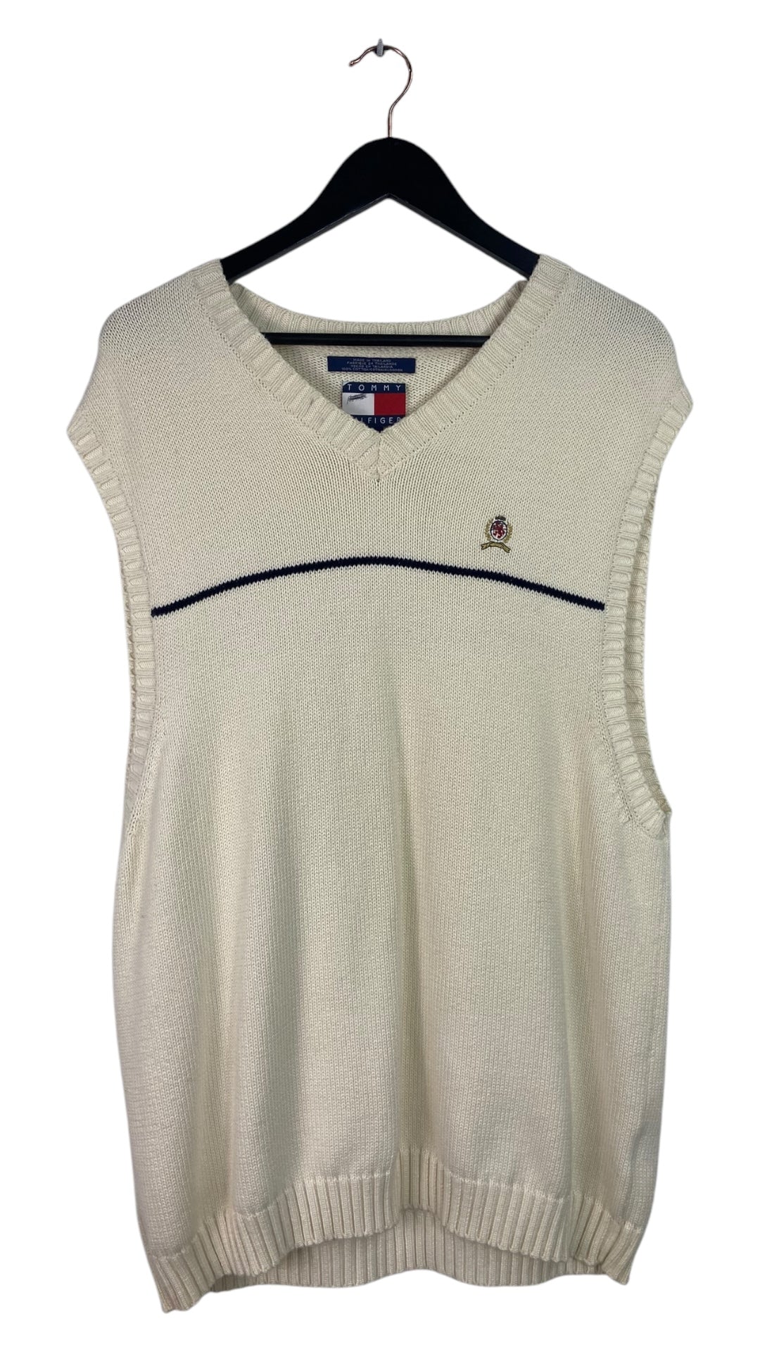 VTG Tommy Hilfiger White Emblem Sweater Vest Sz XL