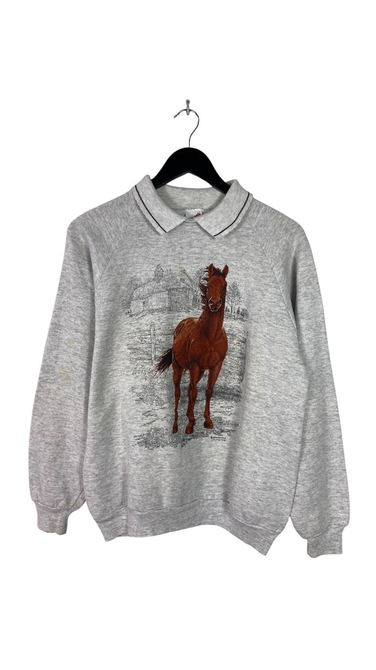 VTG Collared Horse Crewneck Sz L