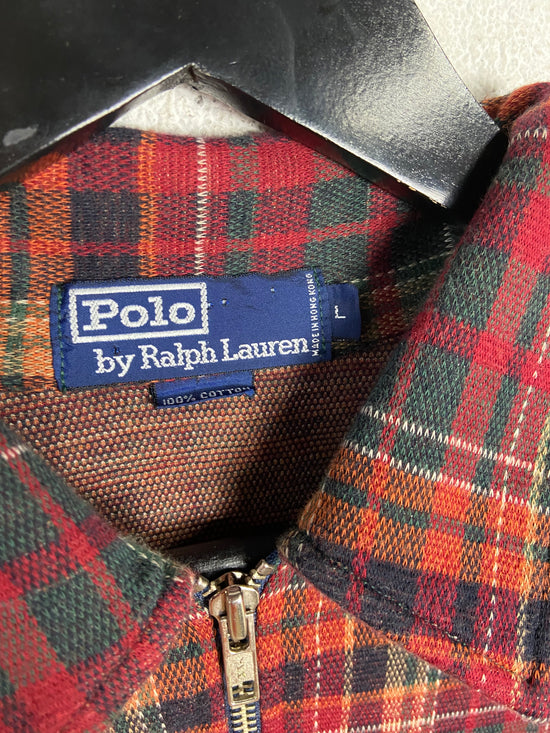 VTG Polo Ralph Lauren Flannel Khaki Zip Shirt Sz L