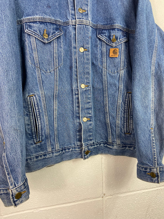 Y2K Carhartt Blue Denim Trucker Jacket Sz XL