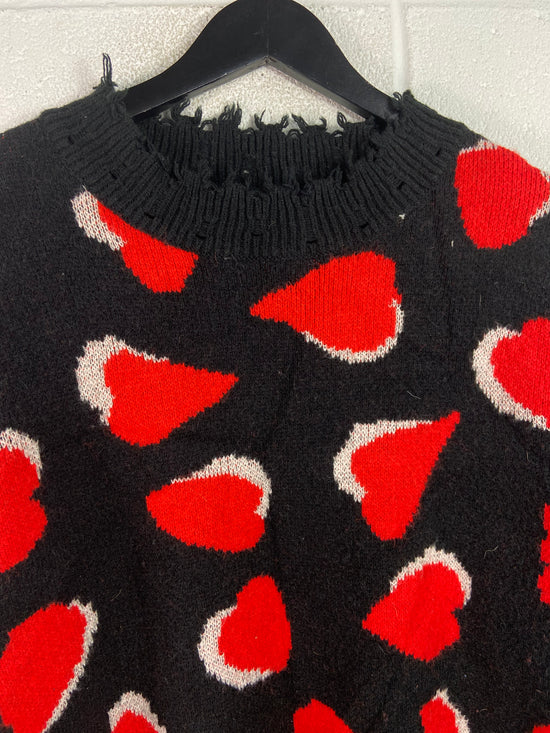 VTG Hearts Thrashed Black Knit Sweater Sz XL