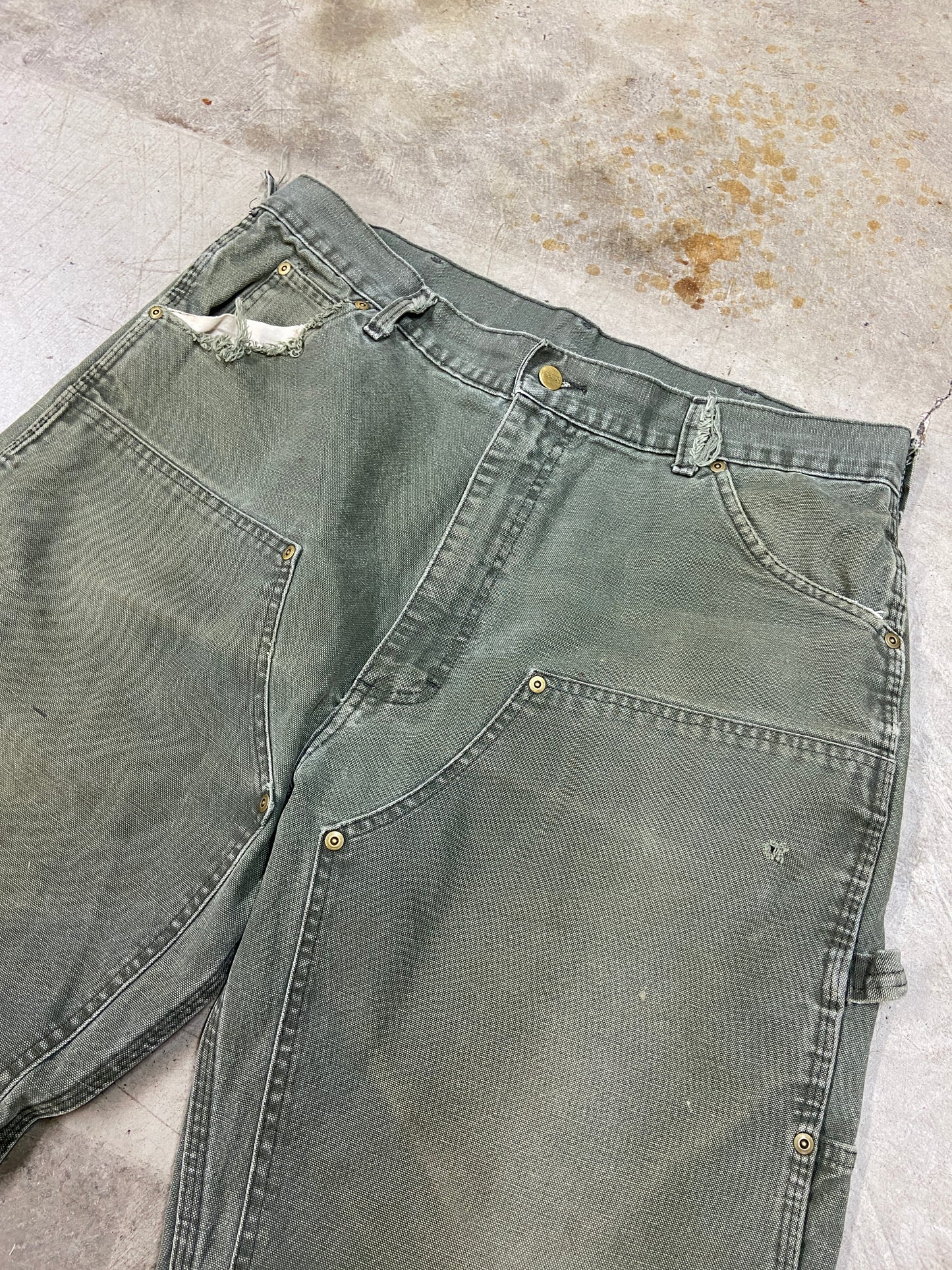 VTG Thrashed Walls Olive Double Knee Work Pants Sz 38x30