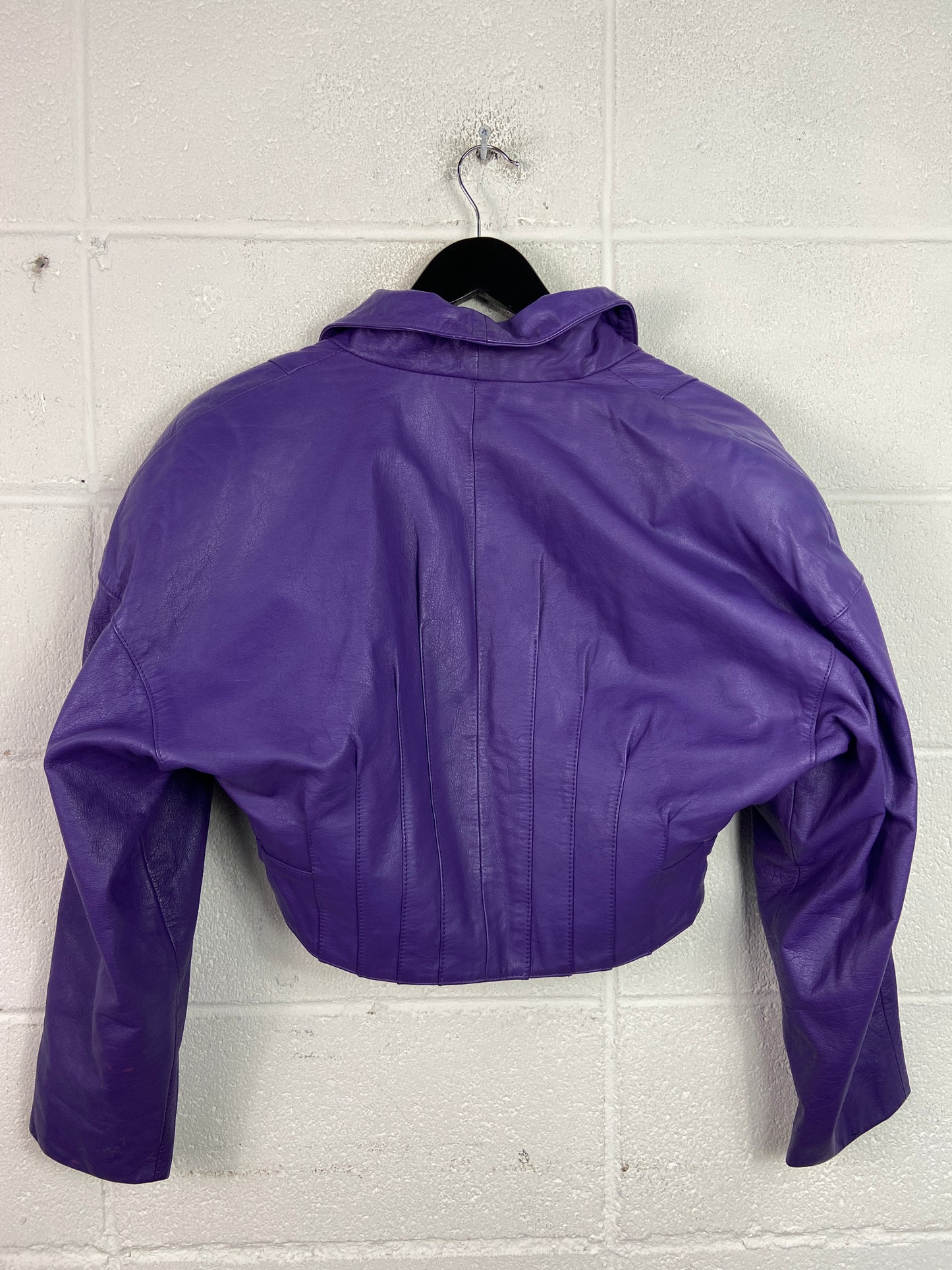 VTG 80s Purple Leather Cropped Jacket Sz L