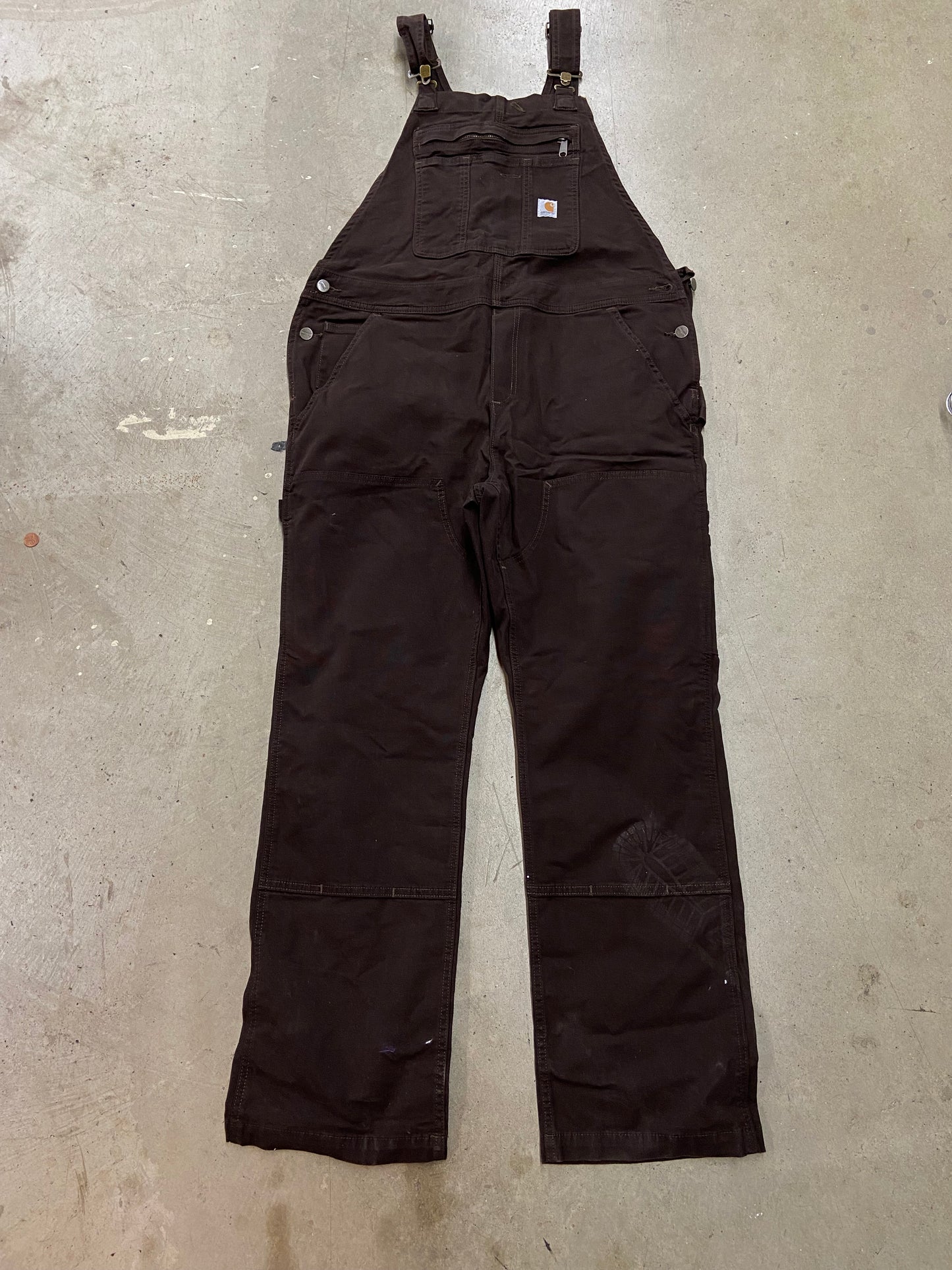 Wmns Carhartt Double Knee Brown Overalls Sz Wmns L