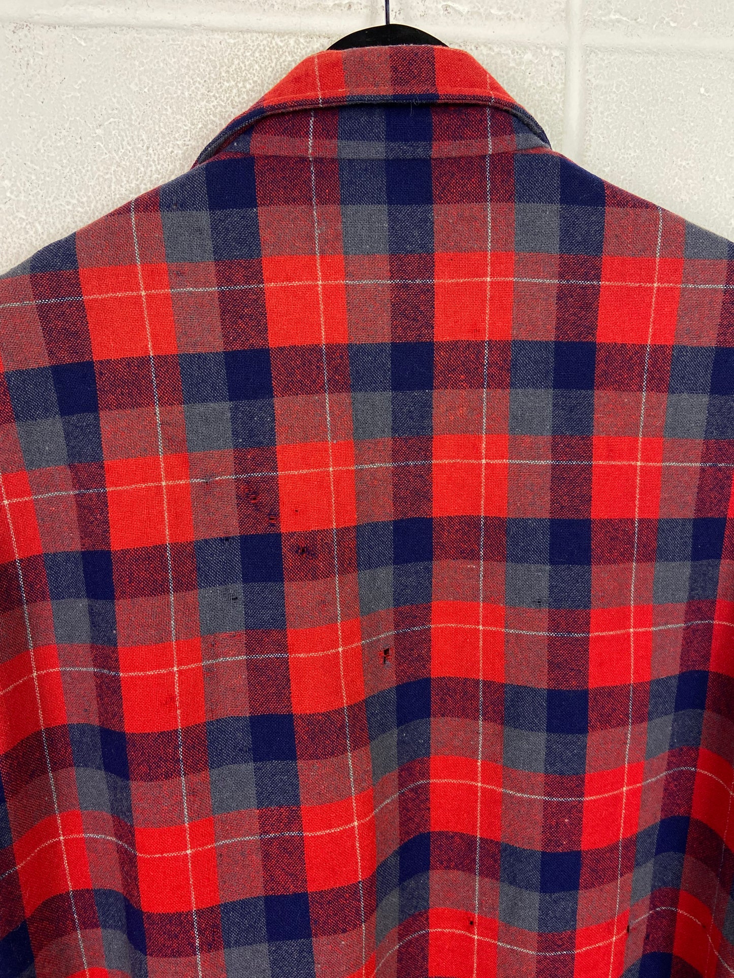 VTG Thrashed 60's Wool Red Chore Flannel Shirt Sz L