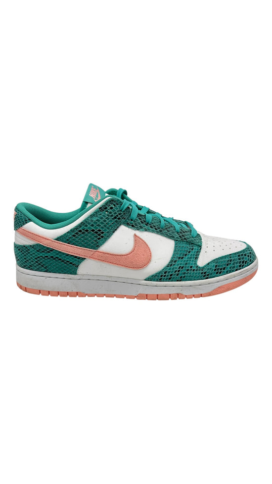 Preowned Nike Dunk Low Snakeskin Washed Teal Bleached Coral Sz 13M/14.5W  DR8577-300