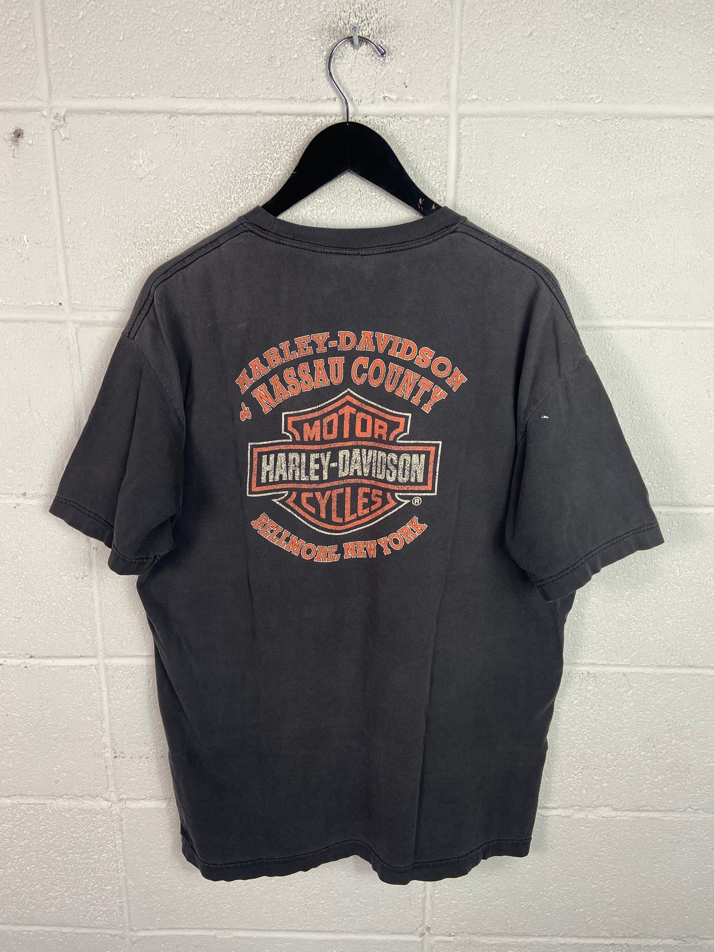 VTG Harley Davidson Nassau County Faded Logo Tee Sz XL