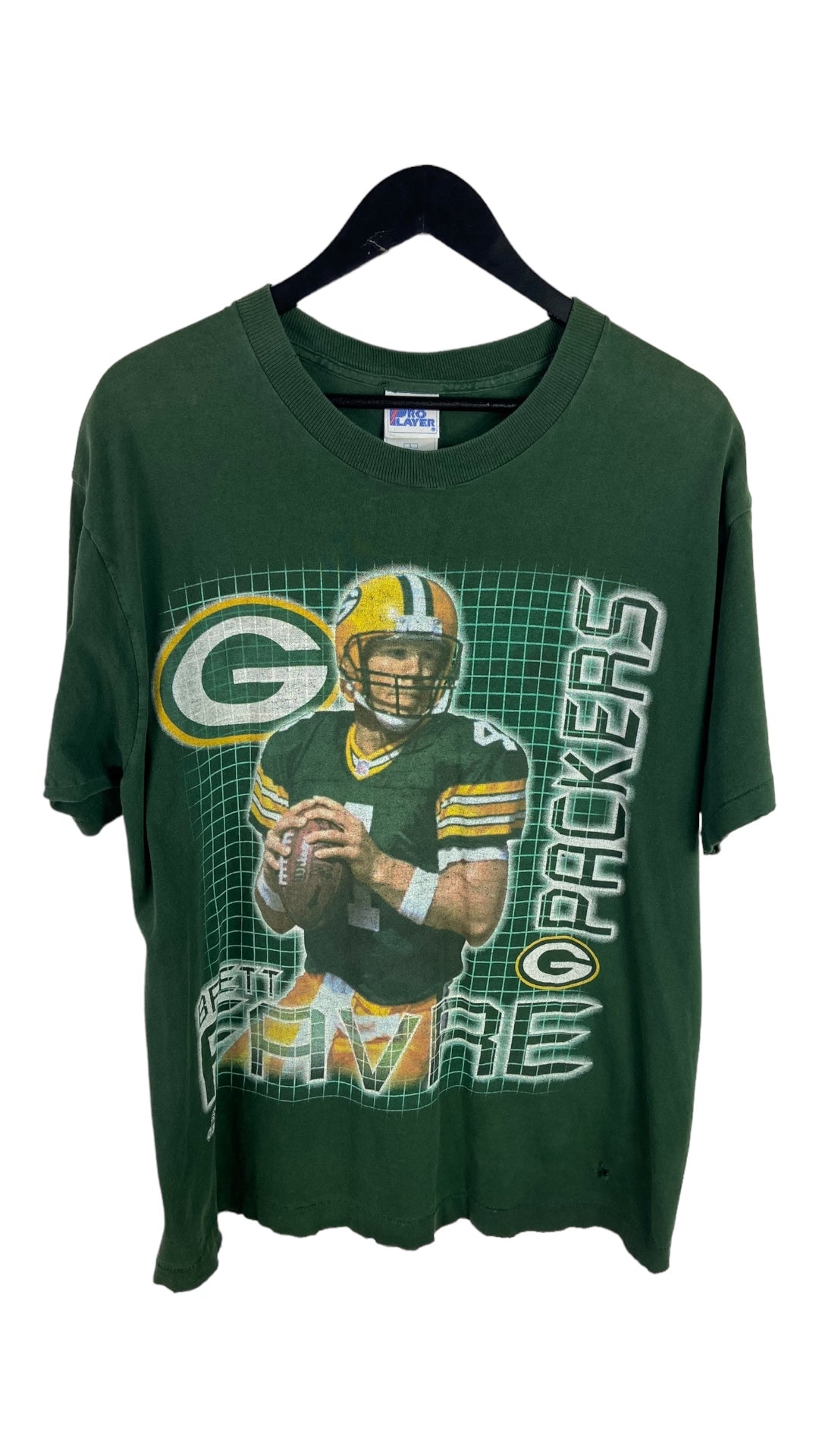 VTG Thrashed Green Bay Packers Brett Favre Player Tee Sz L