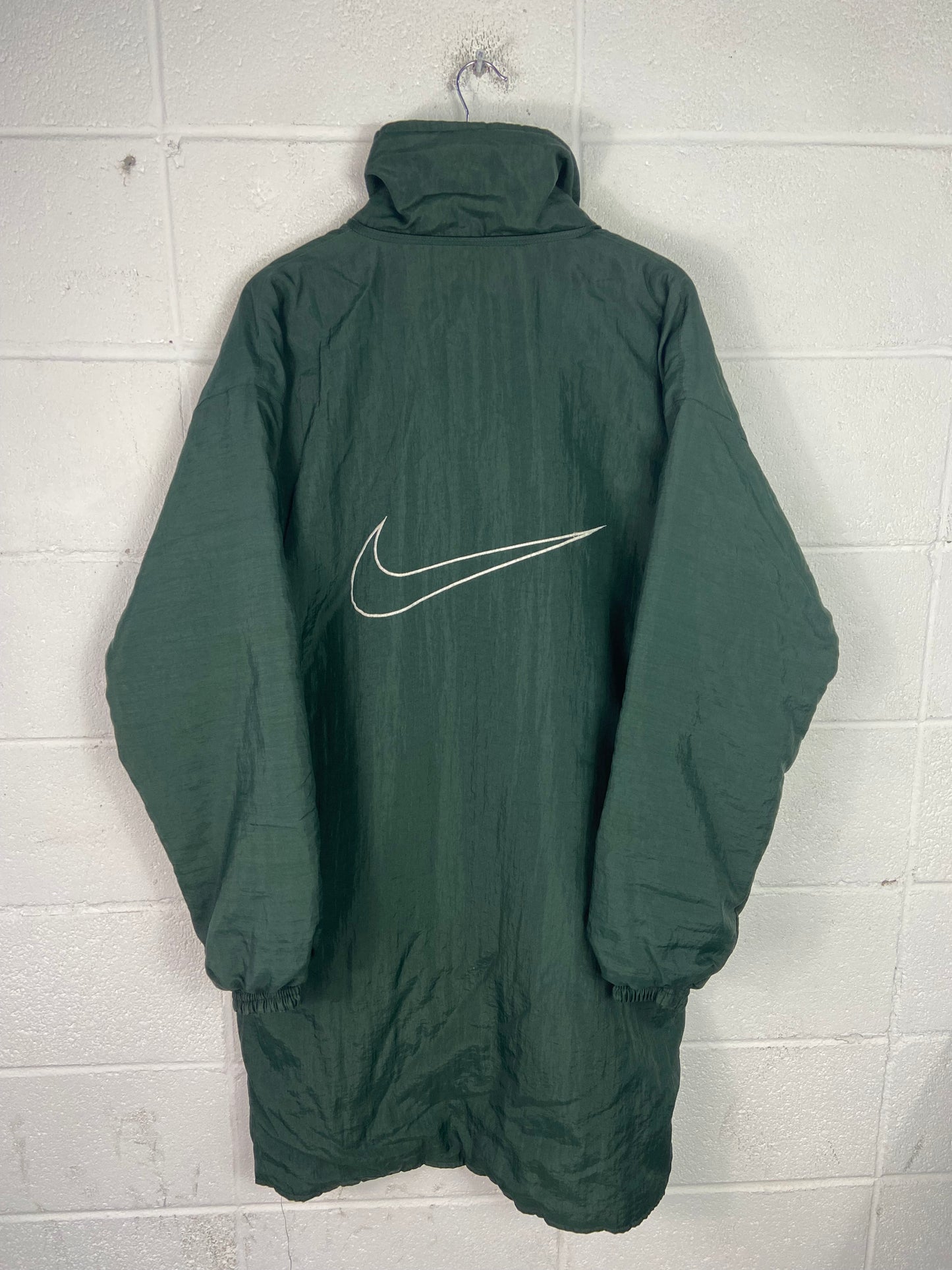 VTG Nike Green Quilted Nylon Trench Sz XXL