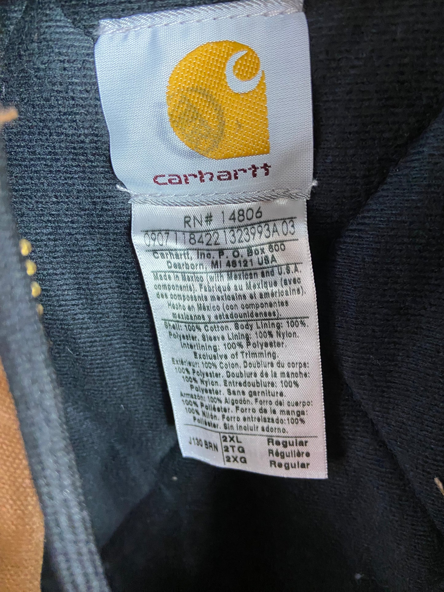 Carhartt Brown Duck Canvas Hooded Work Jacket Sz XXL