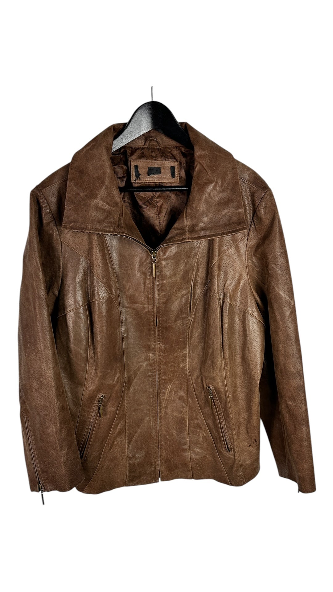 VTG Brown Leather Fitted Jacket Sz XL