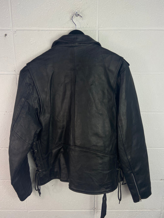 VTG Black Leather Heavy Biker Jacket Sz XL