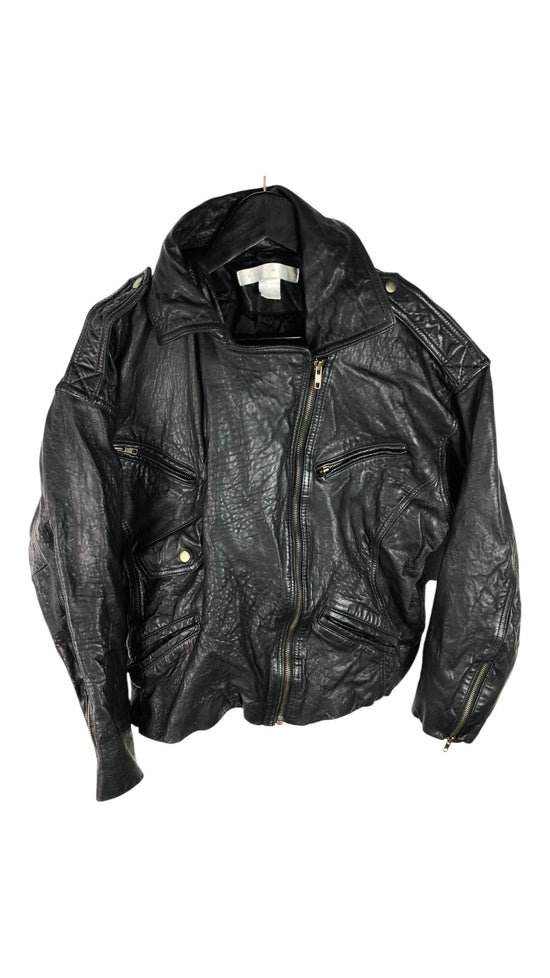 VTG Wmns The Limited Leather Biker Jacket Sz Med