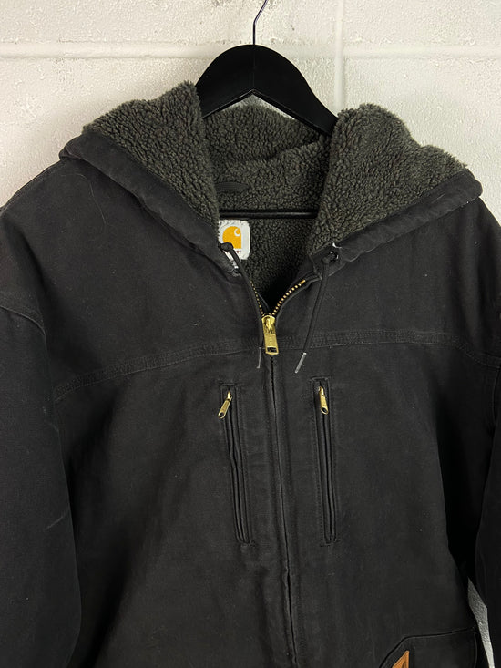 Y2K Carhartt Sherpa Lined Black Long Work Jacket Sz XL