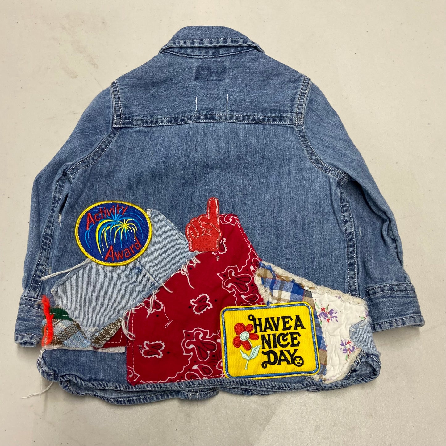 Toddler Denim Donna Hand Reworked Patchwork Jacket Sz 2T