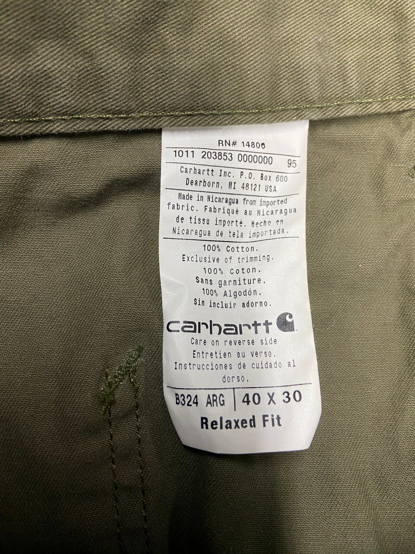 Y2K Carhartt Olive Straight Leg Carpenter Pants Sz 40x30