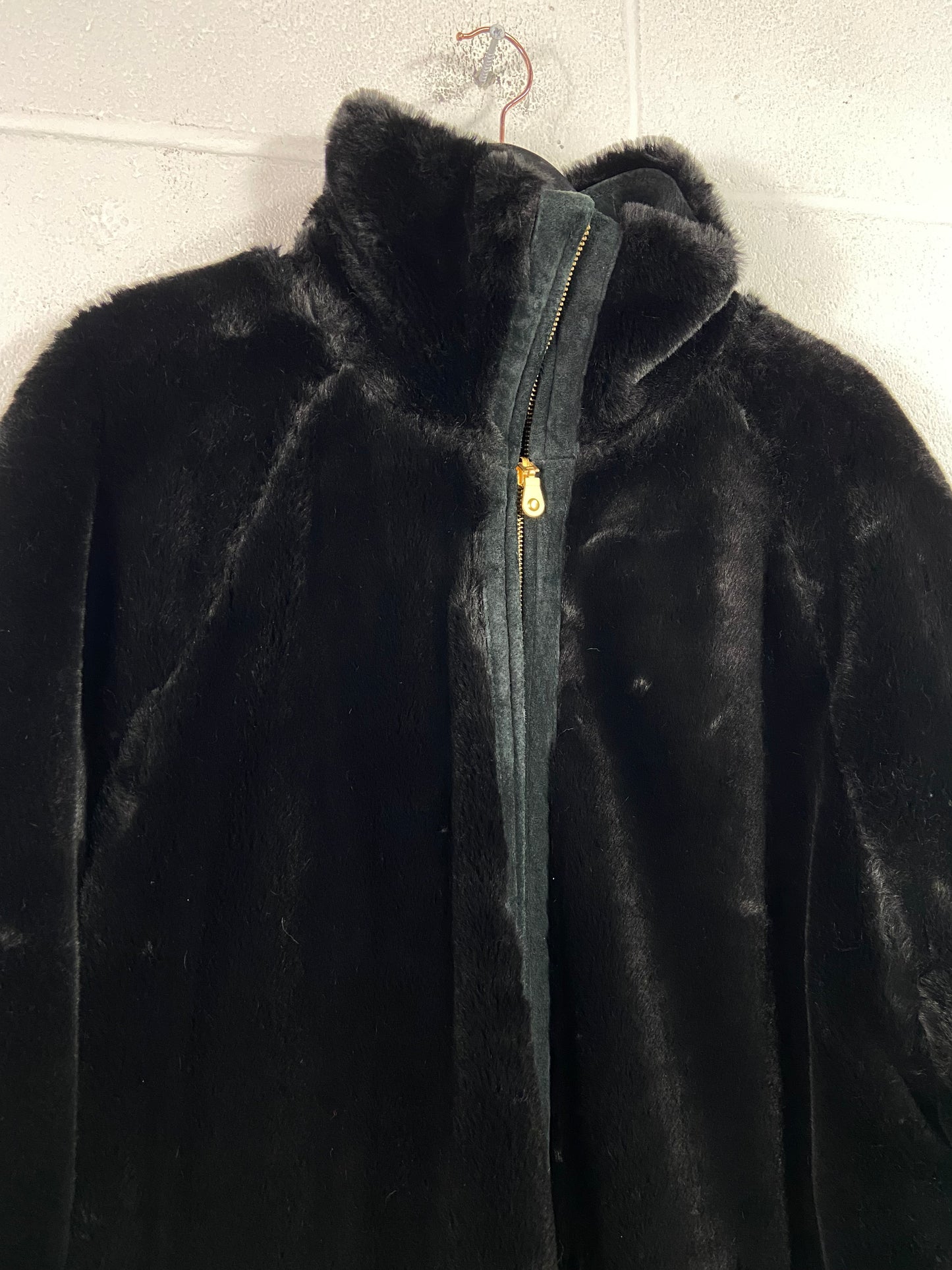 VTG JC Black Reversible Suede/Fur Coat Sz L