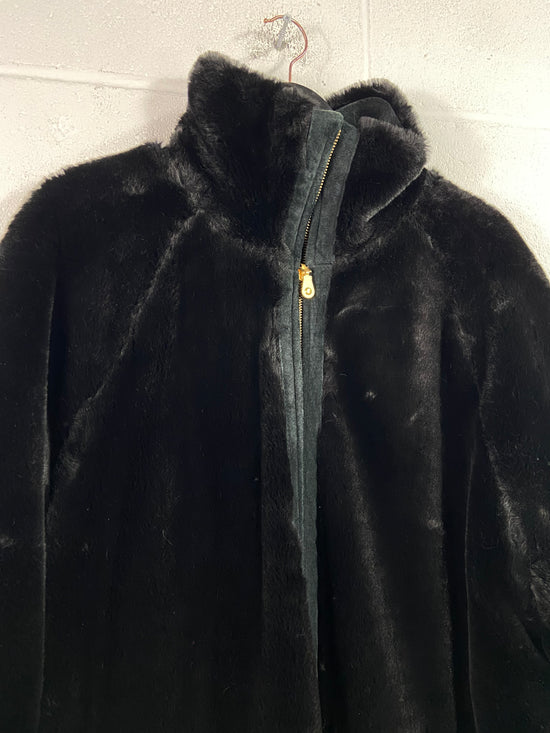 VTG JC Black Reversible Suede/Fur Coat Sz L