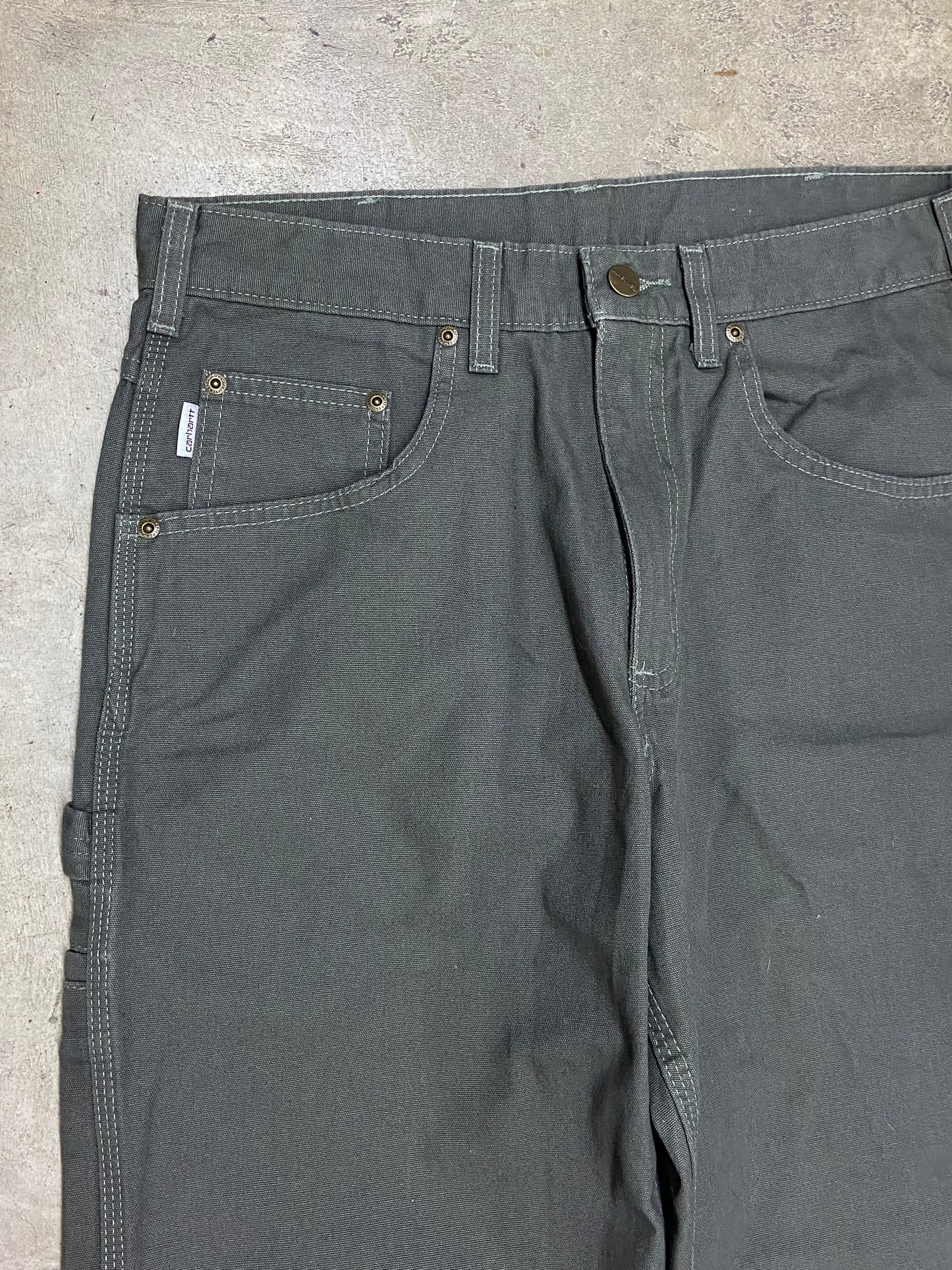 VTG Carhartt Dark Olive Loose Work Pants Sz 33x30