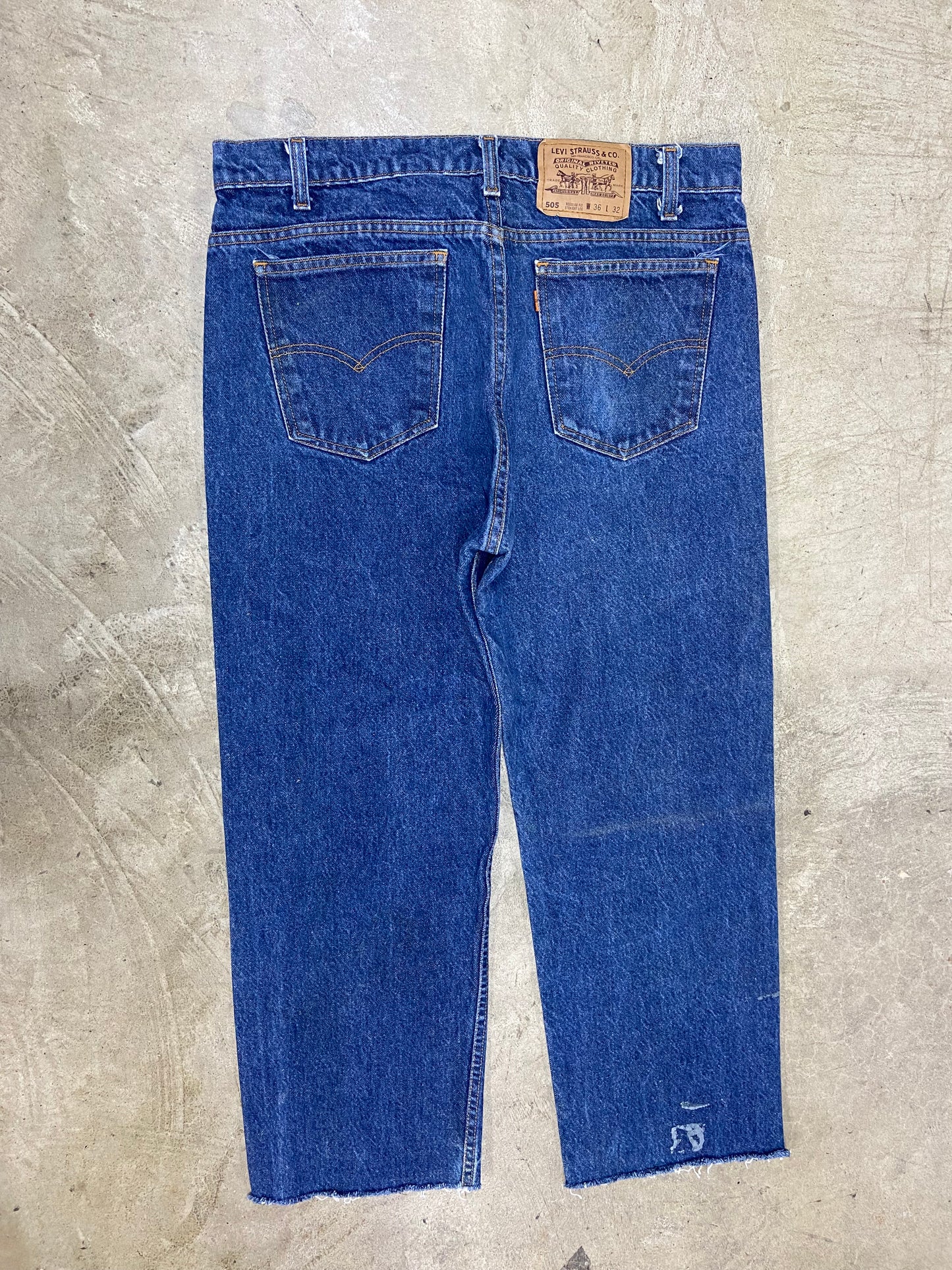 VTG Levi's 505 Orange Tab Blue Cropped Denim Jeans Sz 36x27