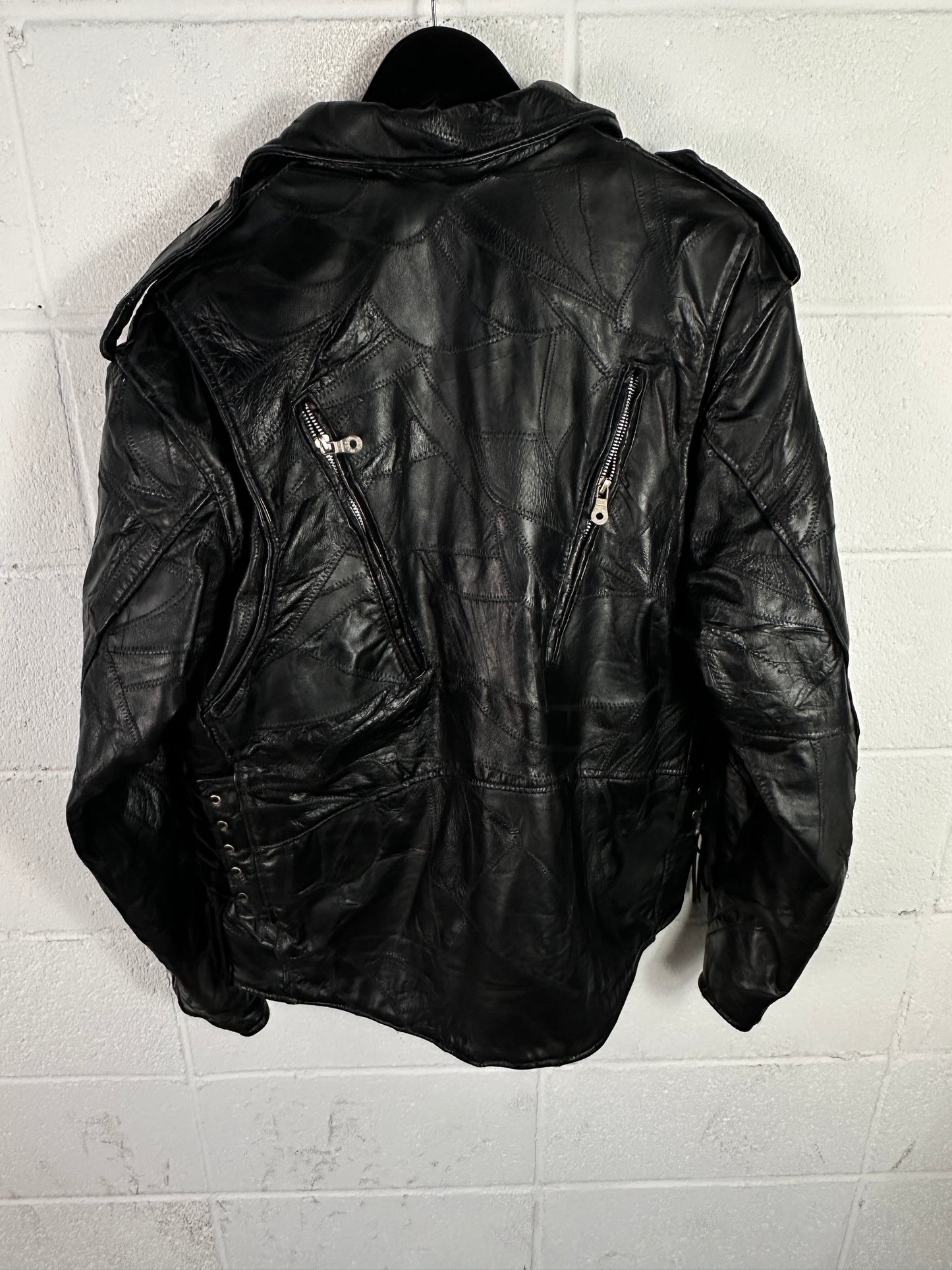 VTG Diamond Plate Hardcore Leather Motorcycle Jacket Sz L