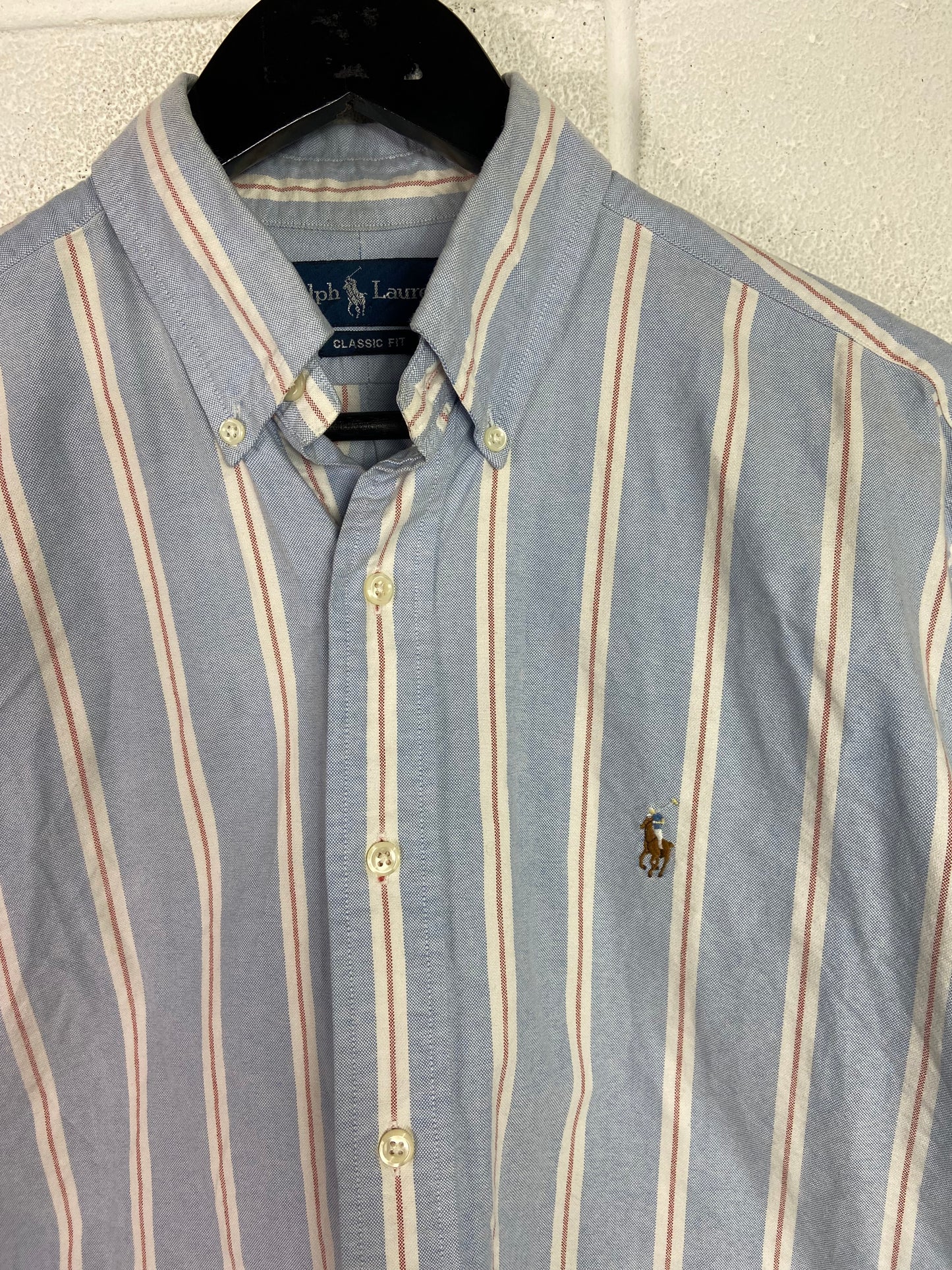 VTG Polo Ralph Lauren Blue Striped Button Up Shirt Sz M/L