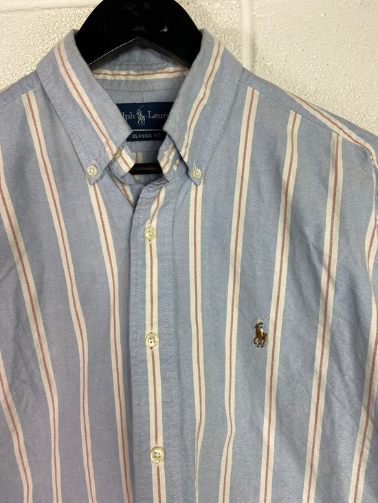 VTG Polo Ralph Lauren Blue Striped Button Up Shirt Sz M/L