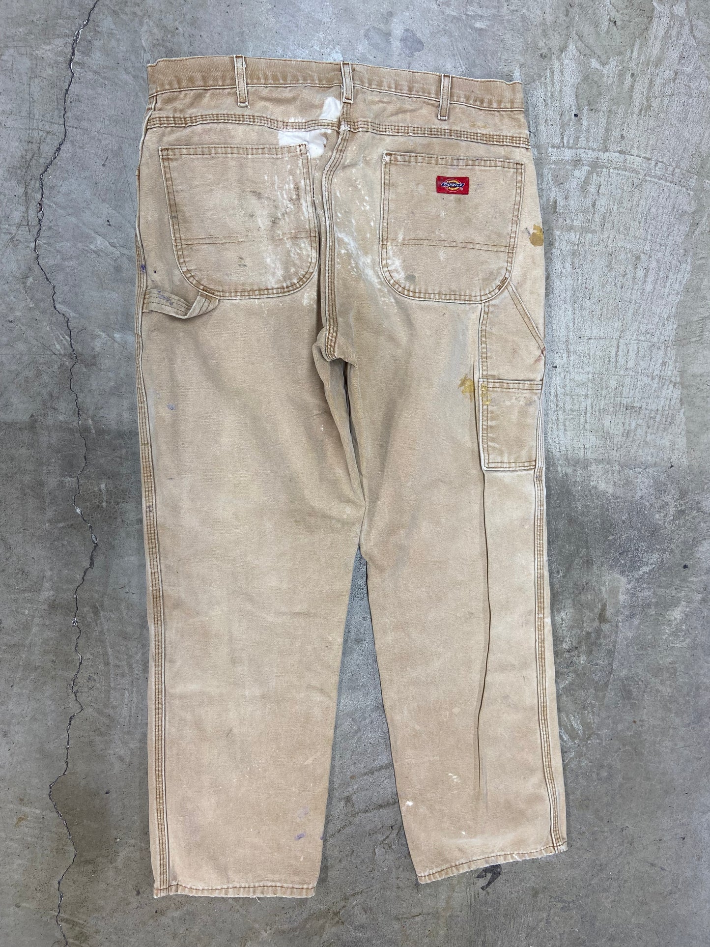 VTG Dickies Thrashed Tan Work Pants Sz 36x30