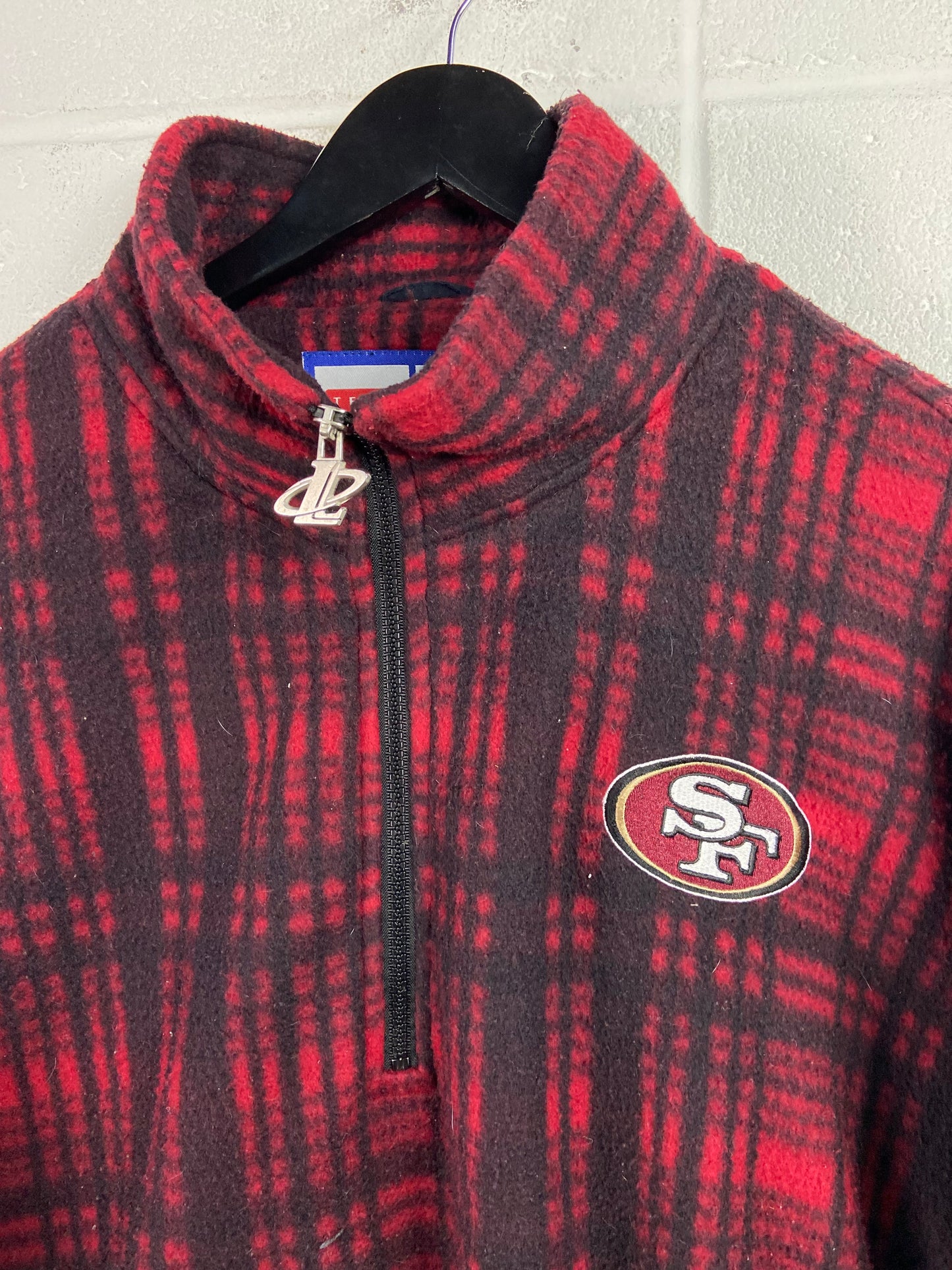 Y2K San Francisco 49ers Plaid Fleece 1/2 Zip Jacket Sz XL