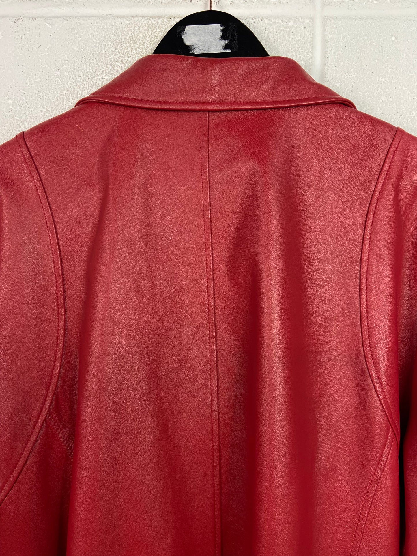 VTG Avenue Red Leather Trench Coat Sz XL