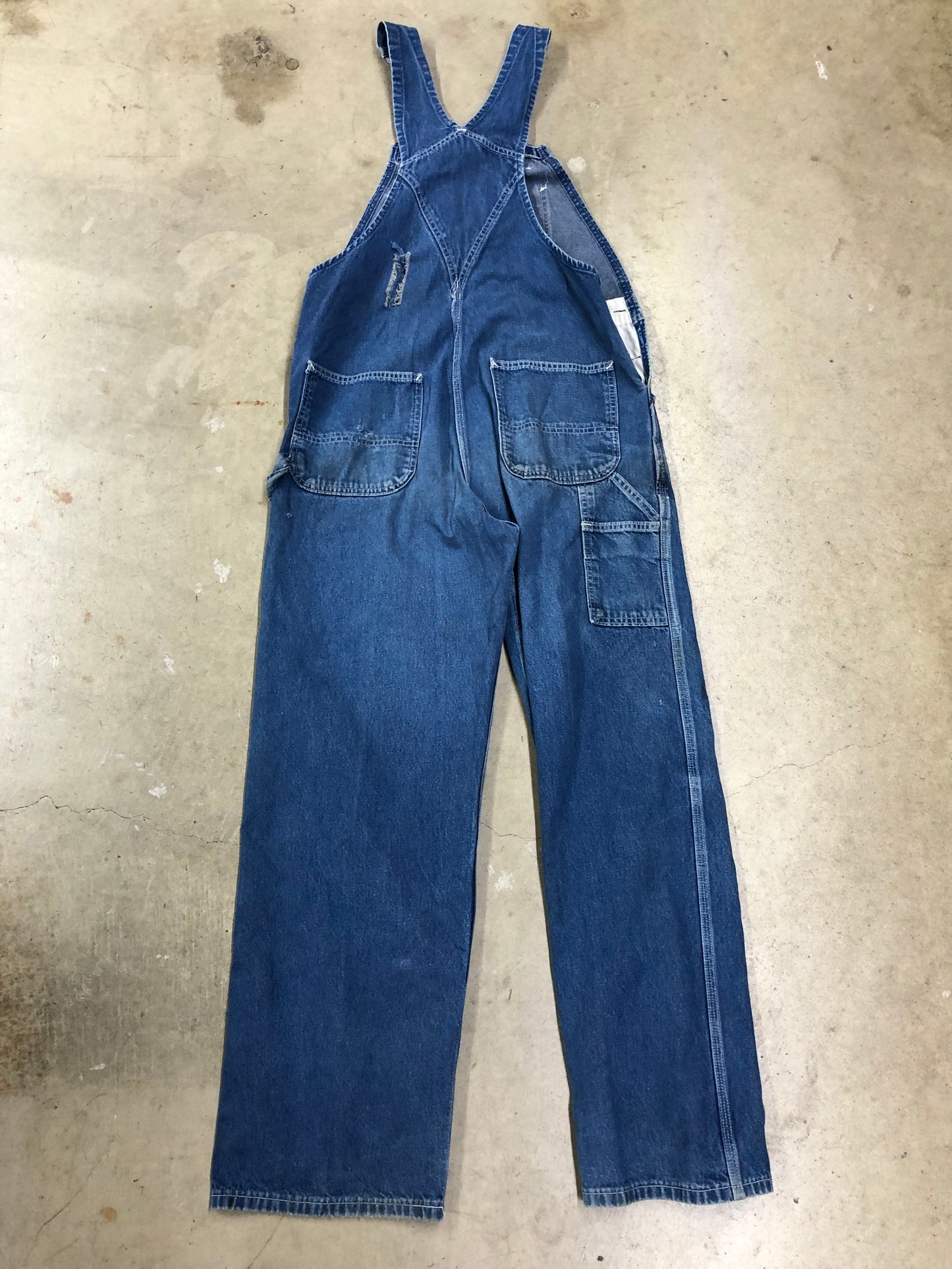 VTG Thrashed Carhartt Denim Overalls Sz 36x32