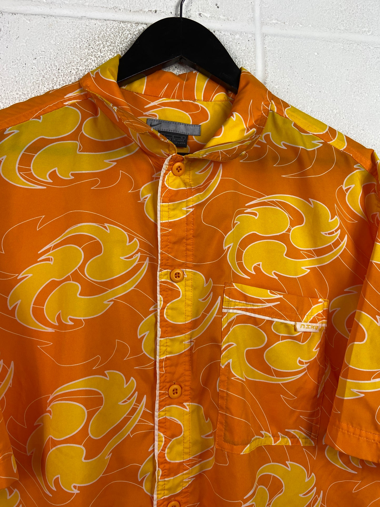 Y2K Nike Orange Surf Button Up Shirt Sz XL