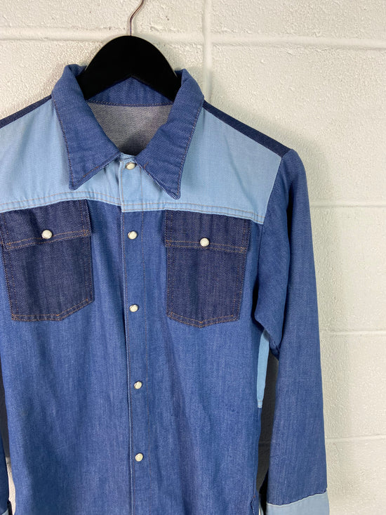 VTG Denim Pearl Snap Cowboy Shirt Sz Small