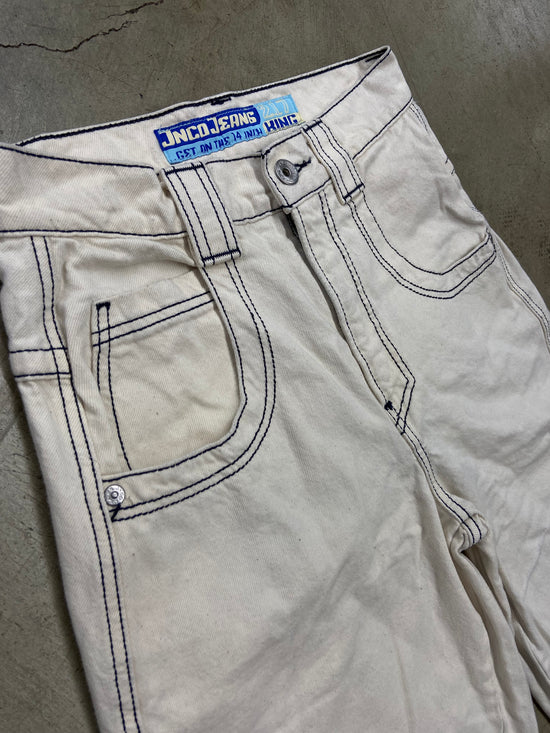 Y2K JNCO Cream Denim Baggy Shorts Sz 28